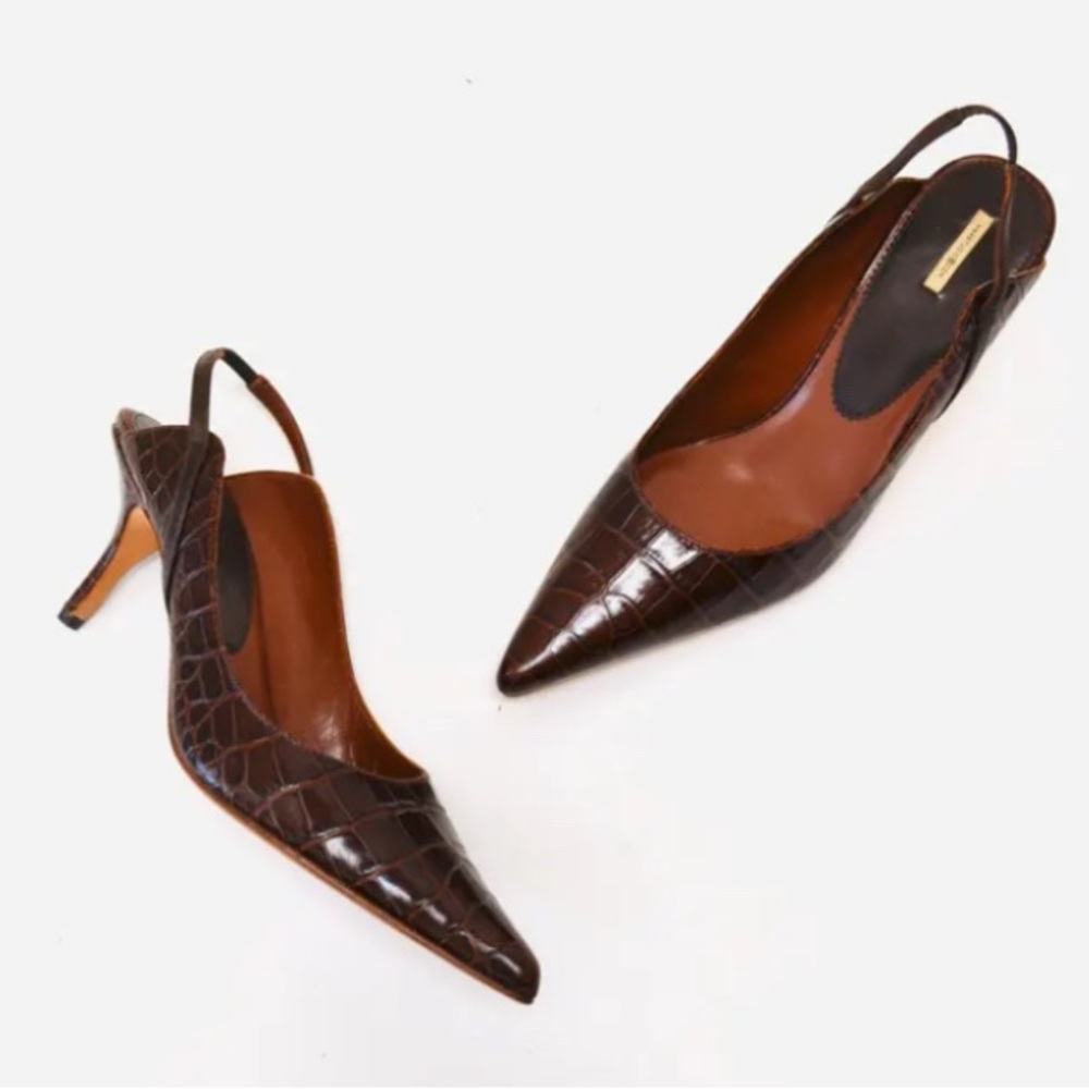 Max Studio Dark Brown Croc-Embossed Heels